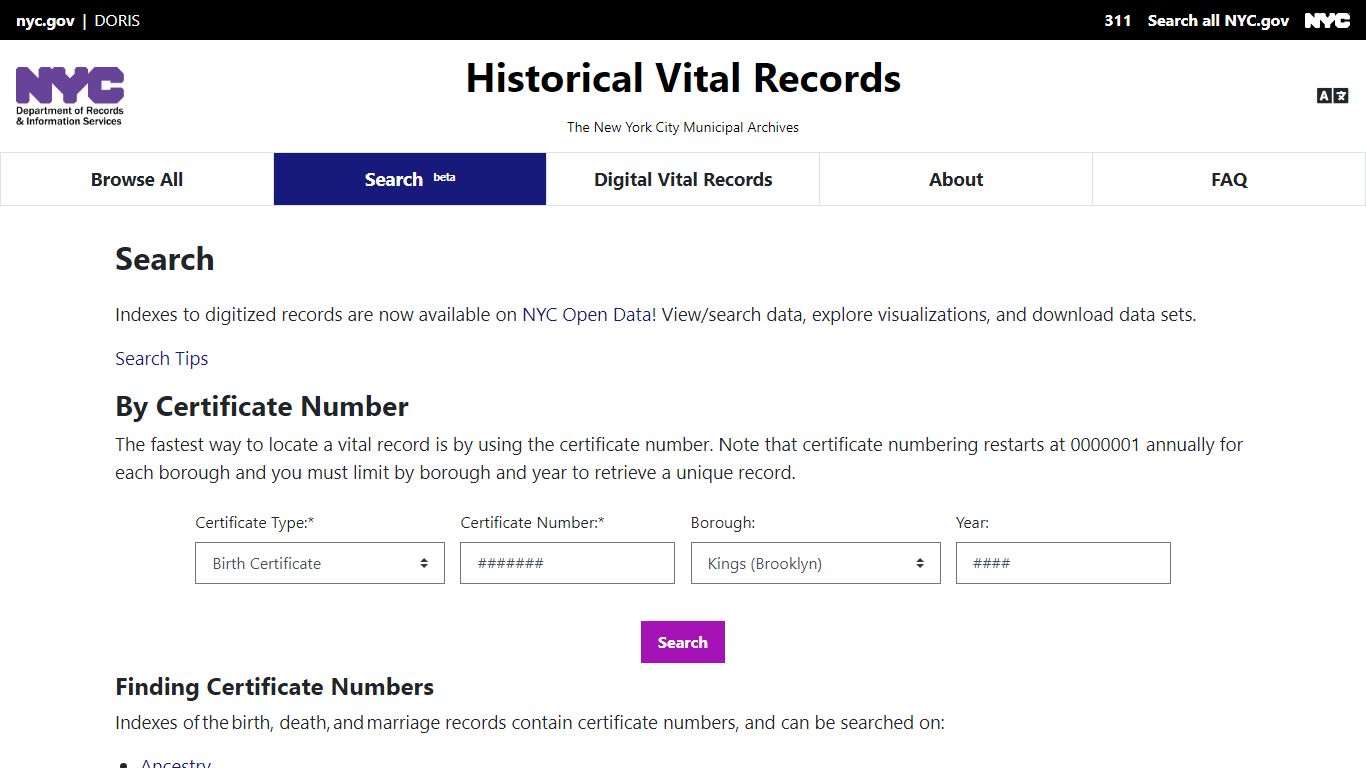 Search - Historical Vital Records of NYC - New York City